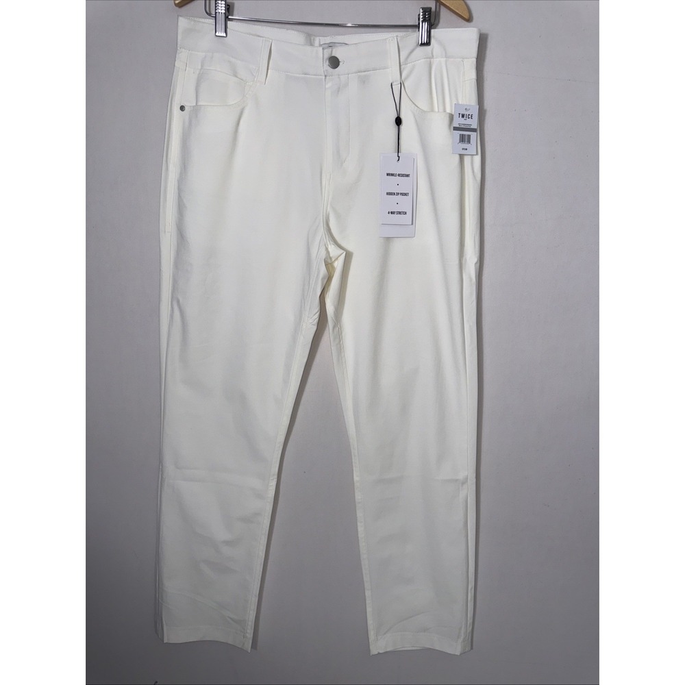 Twice Mens Pants Wrinkle Resistant Hidden Zip 4 Way Stretch Ivory 34X30 5 Pocket
